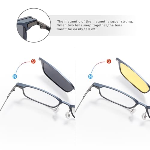 Magnetic Clip On Polarized Sunglasses for Men Retro Square Night Driving Al-Mg Glasses UV Protection4
