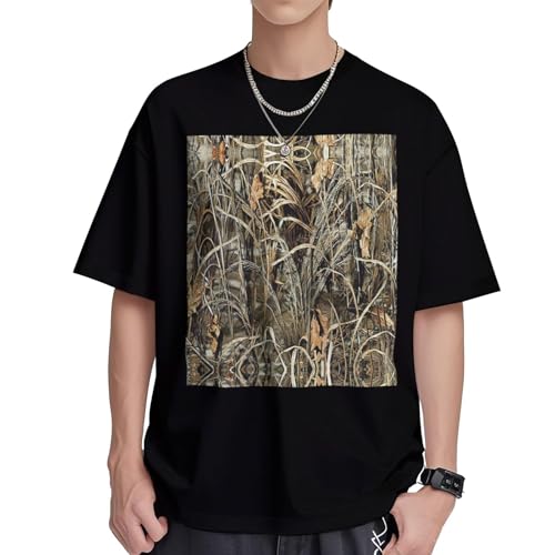 T-shirt homme en coton frais respirant à motif camouflage jaune et vert col rond