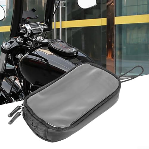 Bolsa magnética para tanque de combustível para motocicleta com suporte para telefone, bolsa de navegação GPS de couro PU, 7 ímãs fortes, tela sensível ao toque transparente para janela, alça de mão
