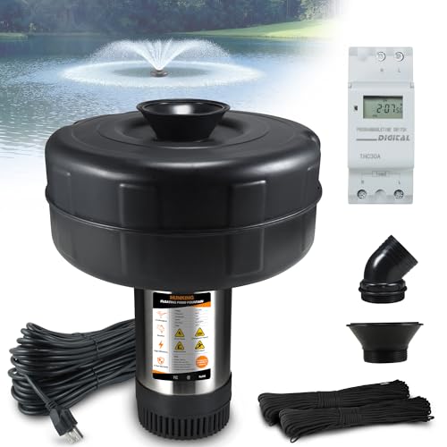 Pond Fountain Aerator, 1HP 16000 GPH 750W 110V/120V Stainless Steel Floating Fountain Pump With 100ft Power Cord & Rope & Timer for Small Large Outdoor Ponds & Lakes