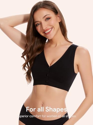 Angelhood Front Close Wireless Bras for Women, Smoothing Padded Bralette, Comfortable Snap Closing Bras, 4 Pack2