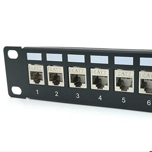 Panneau de Brassage Cat7 24Port CAT7 / CAT6A Panneau de Brassage EntièRement Blindé, INCL. Adaptateur Blindé 24X Cat7 1U 19 Pouces