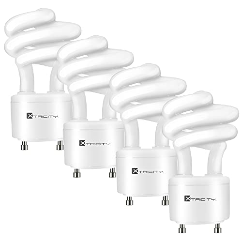 Xtricity Compact Fluorescent GU24 Light Bulb, T2 Spiral CFL, 2 Prong Light Bulbs, 2700k Soft White, 13W (60 Watt Equivalent), 900 Lumens, 120V, UL Listed (4 Pack)
