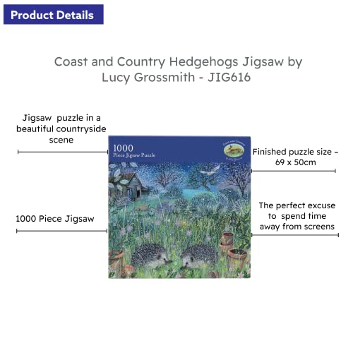 Coast and Country Hedgehogs by Lucy Grossmith 1000 Piece Jigsaw Puzzle, Multicolor, Puzzle size - 69 x 50cm / 27 x 20” - Image 2