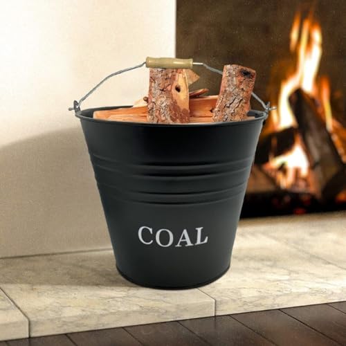 HomeZone 12L Black Fireside KINDLING BUCKET Log Burner Accessories - Vintage Style Black Coal Bucket - Wood Burner Coal Storage - Log Store Metal Bucket - Wood Log Holders for Fireplace