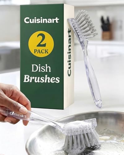Image of Cuisinart Dish Brush with Handle 2 Pack - Kitchen Scrub Brush for Dishes, Pots & Pans, Non-Scratch Dish Scrubber, Firm Bristles for Sink & Cookware, Comfortable Grip for Everyday Cleaning