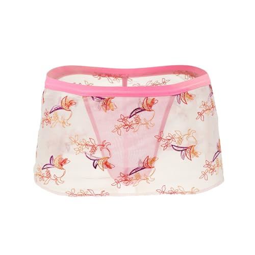 Tanga de Hombre Ultra-Fino de Encaje Transparente, T-Back Estampado de Tiro Bajo, Lencería Sexy y Bonita Rosa(pink C,one size)