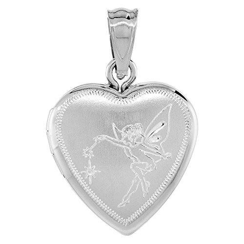 Small 5/8 Inch Sterling Silver Fairy Locket Necklace For Women Heart Shape No Chain #TOP5