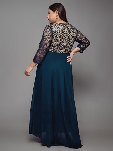 Image of Miss Chase A+ Women's Floral Printed Relaxed Fit V -Neck 3 /4Th Sleeve Georgette Maxi Dress