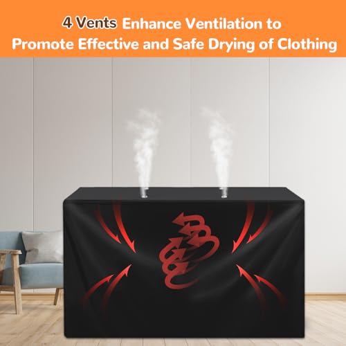 Povxlum Extended mopping Heated Airer Cover Groundlevel Winged Heated Clothes Airer Drying Cover Clothes Drying Rack Cover Fit with Winged Heated Airer, Heated Clothes Airer Cover Only (Black) - Image 2