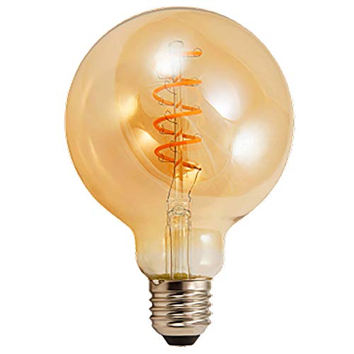 Bombilla LED E27, 4 W, blanco cálido 2200 K, filamento G95, espiral dorado, 280 lm, estilo Edison retro, vintage, bombilla incandescente, bombilla incandescente