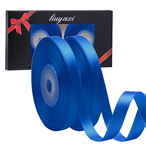 Image of Solid Color Double Faced Blue Satin Ribbon 3 /8 inch X 50 Yards, Ribbons Perfect for Crafts, Wedding Decor, Bow Making, Sewing, Gift Package Wrapping and More