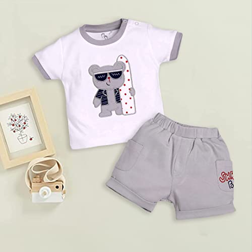 Image of BABY GO Baby Boys & Baby Girls Cotton Clothing Set | Newborn Infant T-Shirt & Shorts Combo | Soft Breathable Summer Outfit | Cute Printed Top with Elastic Waist Shorts | Casual Daily Wear Set
