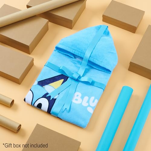 Bluey Towelling Poncho - Hooded Robe for Kids - One Size Cotton Changing Robe - Holiday Beach Poncho, Swimming, Bath (Blue/Orange)2