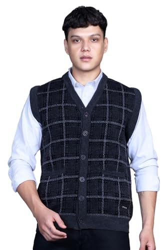 Image of V Neck Cardigans for Men - Woolen Sleeveless Sweater for Man Winter Wear