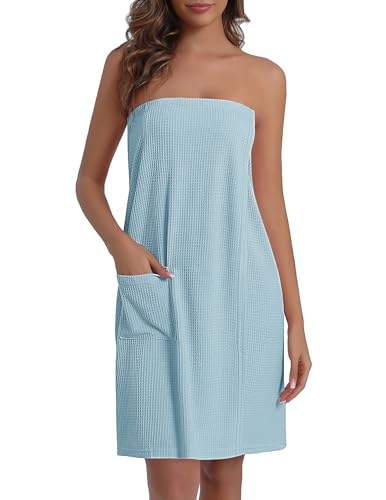 Image of Ekouaer Waffle Robes For Women Bath Wraps Lightweight Knee Length Soft Shower Robe with Pocket S-L