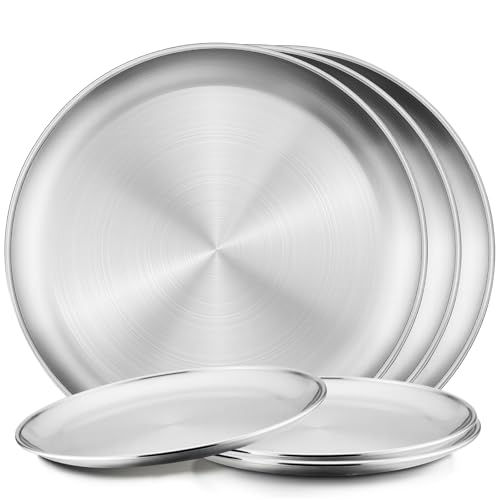 Funnydin 6Pcs Stainless Steel Plates - 10 & 8 Inch Stainless Steel Kids Plates Set