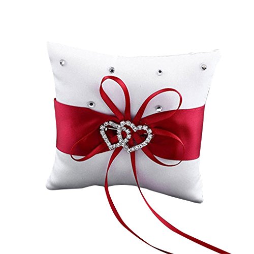 Gemini_mall® Coussin pour alliances en forme de cœur avec strass Rouge 10 x 10 cm