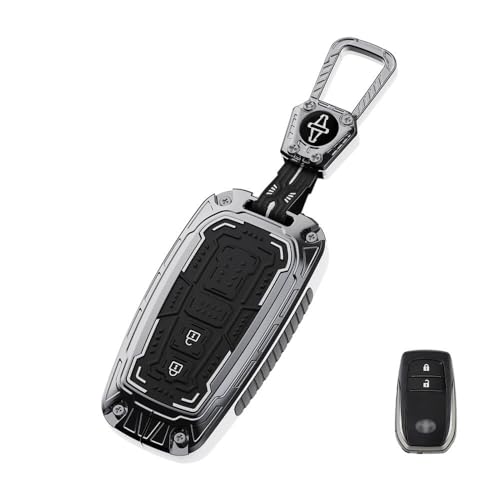 Image of Keyzone Iron Core Series Key Cover Compatible for Toyota Innova Crysta, Innova HyCross, Hilux 2 Button smart Key (Gunmetal)