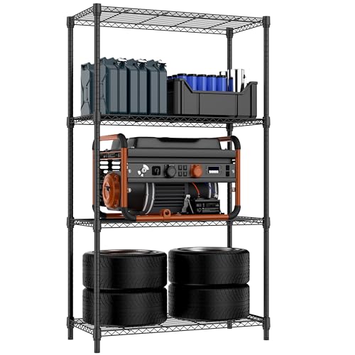 Image of M MZG 1000 lbs 4 Tier Shelf Metal Storage Shelves Shelving Wire Rack Heavy Duty Closet Organizers for Garage Kitchen Bathroom Laundry Black 15.7 inch D x 33.5 inch W x 59.5 inch H