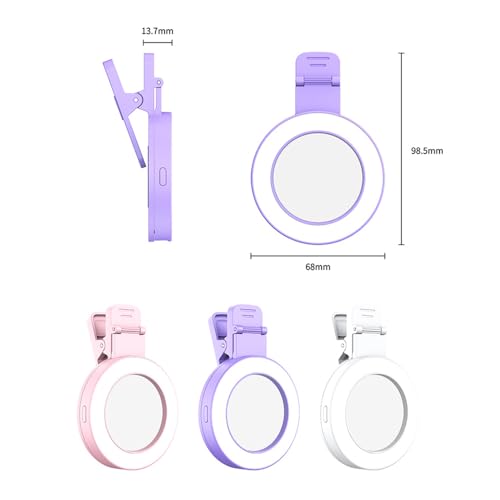 Andoer Clip-on Selfie Ring Light for Phone with Selfie Mirror 3 Light Modes 180° Rotatable Portable Selfie Fill Light Replacement for iPhone 15/14/13/12 Android Smartphone Vlog Live Streaming Make Up