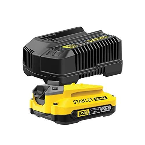 STANLEY Batteries lithium ion et Chargeur, Kit 1 batterie 18V 2Ah et Chargeur 18V 2Ah, Gamme FATMAX V20, avec une technologie améliorée, SFMCB121D1-QW