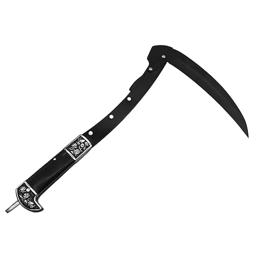 FU-GLBY All-Black Sharp Edge Folding Scythe with Wooden Handle - Two Section Safety Sickle Knife for Grass Scythe and Grass Sickle, Foldable Garden Tool with Sheath
