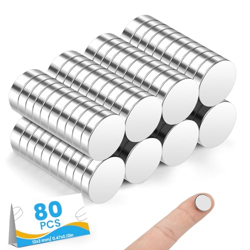 Small Magnets, 80 Pack Refrigerator Magnet 12x3mm Rare Earth Magnet Neodymium Magnets for Crafts, Whiteboard, Kitchen Cabinet…