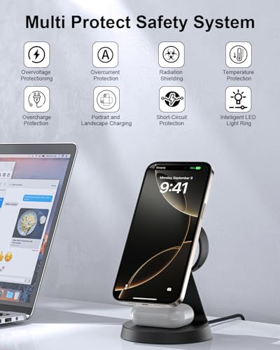 Image of Qi2 15W 3 in 1 Charging Station for Apple and Samsung | 2-year warranty, MagSafe, 18W PD adapter, ideal for home office desk multi device