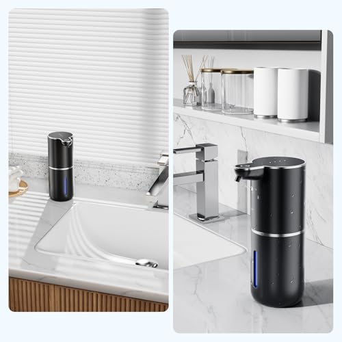Fantictas Automatischer Seifenspender, elektrischer Flüssigseifenspender, USB wiederaufladbar, 4 Stufen verstellbar, 380 ml Wandhalterung, geeignet für Badezimmer/Küche/Geschirrspülmittel, Schwarz