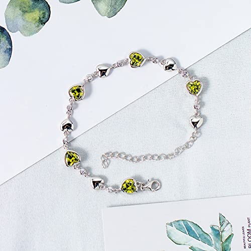 Carleen August Birthstone Bracelet Sterling Silver Peridot Bracelet For Women Heart Station Tennis Bracelet Jewelry Gifts Valentines Day Gifts For Women thumb #4