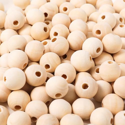 300pcs 20mm Wood Beads Natural Unfinished Round Wooden Loose Bead...