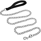 JuWow Metal Dog Leash, Heavy Duty Chew Proof Pet Leash Chain with Padded Handle for Large & Medium S