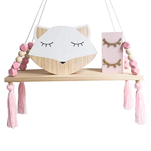 ZJchao Étagère Murale étagère de Suspension Décorative Inspire Enfant Princesse Chambre Décoration Maison en Bois de Pin et Corde Rose Blanc 38x14x1cm...
