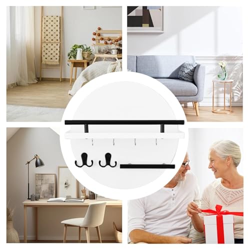 Cuelgajaves de pared circular de 30 cm con estante flotante y ganchos para llaves 4