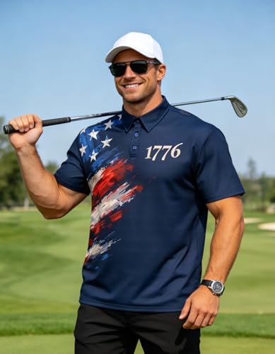 Camisetas polo patrióticas para hombre, camisa de golf USA | tejido suave y transpirable, gráfico de alta definición, polo del 4 de julio para Estados Unidos, ropa casual, ideal para fiestas del Día de la Independencia miniatura 3