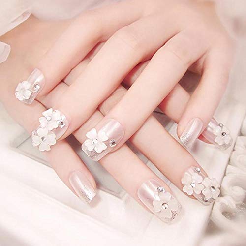 TJJF Neue 24Pcs Fashion Lady Long Design Falsche Nägel Stil 3D Weiße Blume Geschnitzte Gefälschte Nägel Künstlerische…