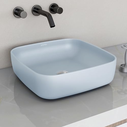 Image of Plantex Platinum Ceramic Tabletop Square Wash Basin /Countertop Bathroom Sink (Ocean, 16 x 16 x 5 Inch)