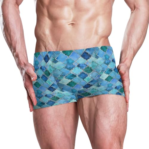 Blue Morocco Buffalo Check Plaid Mens Swim Trunk Swimwear Bathing Suit Swim Brief Square Leg Board Short S B04036472