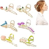 6 pinzas para el pelo de flores, pasadores de metal antideslizantes grandes para mujer, elegantes diseños de flores, accesorios de moda para niñas, 6 estilos