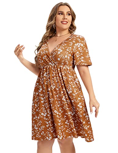 Image of ShopWonder Plus Size Dress Women's V Neck A-Line Knee Length Wrap Swing Dresses Plus Size A Line Party Mini Dress