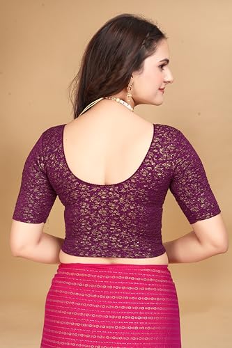 Image of SFT Women's Polycotton Readymade Saree Blouse with Round Neck Half Sleeves Solid Pattern Regular Fit Pull On Closure and Standard Length