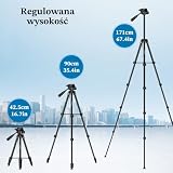 JOILCAN Statyw o wys. 171 cm do telefonów iPhone, zdejmowana 3-kier. aluminiowa głowica czołowa, wysuwany statyw z uchwytem na telefon i bezprzewodowym wyzwalaczem, do modeli Samsung z Androidem