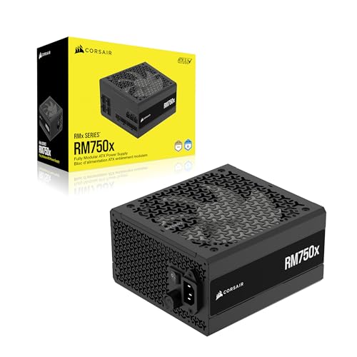 CORSAIR RM750x Alimentation ATX entièrement modulaire et silencieuse – Conformité ATX 3.1 – Prise en Charge PCIe 5.1 – Efficacité Cybenetics Gold – Connecteur natif 12V–2x6 – Noir