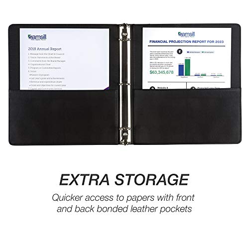 Samsill 1" Contrast Stitch Leather 3 Ring Binder, Portfolio Organizer, 3 Ring Binder, (8.5 X 11), Holds 200 Sheets, Black #TOP2