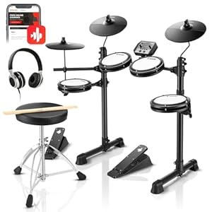 Donner DED-80 Electronic Drum Set with 4 Quiet Mesh Pads, 180+ Sounds, 2 Pedals, Throne, Headphones, Sticks, and Melodics Lessons