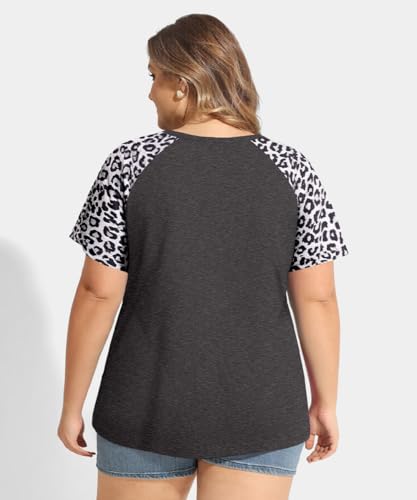 Image of CARCOS Plus Size Tops for Women Short Sleeve Raglan Striped Tee Color Block Crewneck /V Neck Tunic Loose Fit Summer XL-5XL