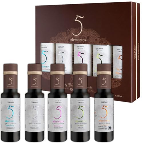 5 Elementos Gran Selección Estuche Premium de Aceite de Oliva Virgen Extra 5x100ml | Regalo Gourmet con Variedades Exclusivas | Cornicabra, Picual, Redondilla, Hojiblanca y Arbequina