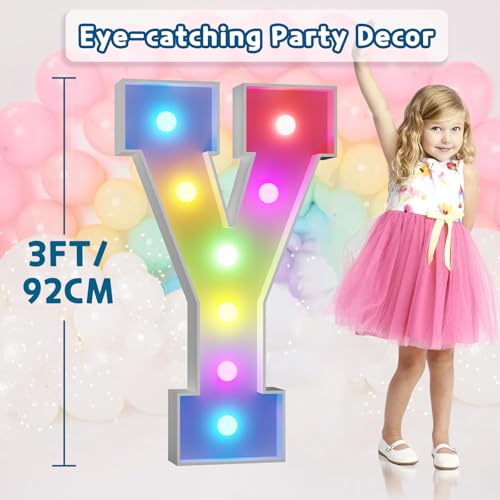 Image of Colorful 3FT Marquee Letters Y, 18 Colors Large Light up Letters | RGB with Remote, Birthday Party Decorations Anniversary Wedding Decorations Assembly Required 21 Pcs Accessory Set