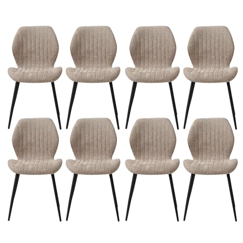 HJhomeheart Lot de 8 Chaises de Salle à Manger, Chaises de Cuisine Modernes, Chaises Rembourrées avec Pieds en Métal, Coussins en Tissu à Motif Rayé,...